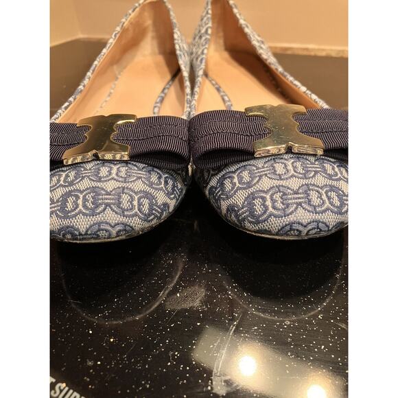 TORY BURCH Navy Blue Gemini Chain Link Leather Comfort Loafers Shoes Sz. 9 - Picture 4 of 11